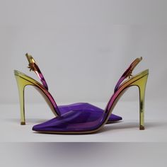 Dimensions: Heel: 11.5cm 100% Thermoplastic Polyurethane (Tpu), 100% Leather Made In Italy Purple High Heel Slingback Pumps For Summer, Multicolor Slingback Heels For Party, Purple Slingback Heels For Summer, Summer Purple Slingback Heels, Chic Purple Slingback Heels, Purple High Heel Slingback Pumps With Heel Strap, Purple Ankle Strap Slingback Pumps With Heel Strap, Purple Slingback Pumps With Ankle Strap, Purple High Heel Slingback Pumps