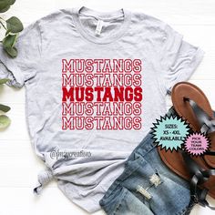 CHEER ON YOUR TEAM in style with this cute Mustangs shirt. Perfect for all sporting events and casual Fridays! Is this not your team?!? Search our other teams here: https://www.etsy.com/shop/FromMe2YouCreations?ref=seller-platform-mcnav§ion_id=24466049 STILL DON'T SEE YOUR TEAM?!? Purchase our custom listing here: https://www.etsy.com/listing/711774236 ►RETURN POLICY **All FM2Y shirts are custom, made to order, and handmade; therefore, they are non refundable. ORDERS that are wrong due to a FM2Y Spirit Gear, Mustang T Shirts, Senior Shirts, Football Mom Shirts, Casual Fridays, Base Ball, Shirt Football, Basketball Shirts, Game Day Shirts