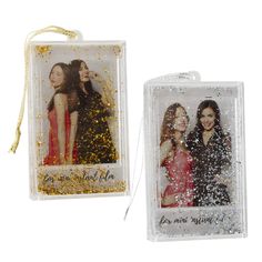 PRICES MAY VARY. Decorate your Christmas tree with these fun photo snow frame ornaments! Includes 1 photo ornament with silver glitter and silver string and 1 ornament with gold glitter and gold string Made out of thick durable plastic, your pictures will sparkle! To insert your photo remove the plastic lens on the back, place down your photo, then snap the clear lens back on and shake Overall size of one ornament is 2.25" x 3.5" x 0.25" and is intended to be used with Fujifilm Instax Mini film Frame Ornaments, Photo Snow, Mini Photo Frames, Acrylic Picture Frames, Picture Frame Ornaments, Instax Mini Film, Picture Ornaments, Santa Pictures, Hanging Picture Frames