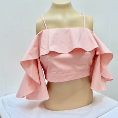 Nwt Pale Pink Crop Top W/ Ruffle Bell Sleeve Various Sizes One Small Two Large 100% Cotton Hand Wash Cold Rn #114753 Style No#Lt2112 Pink Off-shoulder Crop Top For Party, Chic Pink Cropped Top, Summer Pink Off-shoulder Crop Top, Pink Off-shoulder Crop Top For Summer, Pink Feminine Crop Top With Ruffles, Pink Cropped Crop Top For Spring, Pink Ruffled Crop Top For Spring, Cute Fitted Ruffle Crop Top, Feminine Ruffled Crop Top