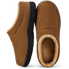 PRICES MAY VARY. CLASSIC CLOG STYLE: The open-back design makes our slippers easy to slip on and off, allowing for quick and effortless wear. The specially designed raised heel provides a superior wrapping sensation. With the versatile moccasin style, these slippers are suitable for various occasions COMFORTABLE MATERIALS: These men's slippers feature carefully selected micro suede uppers, ensuring durability and resistance to wear and tear. Paired with fuzzy faux wool lining, these house shoes