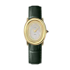 The Oval Bubble watch series introduces a luxurious diamond edition, featuring a bezel set with 40 lab-grown diamonds totaling 0.4 carats. The radiant diamonds beautifully complement the lustrous mother-of-pearl dial, creating a vintage yet dazzling aesthetic. The gold vermeil steel case ensures durability, while the deep green crocodile textured leather strap adds a touch of elegance. Case: 24mm steel case with polished and satin finish. Movement: Swiss Ronda 762 Waterproofness: Water-resistant up to 3 bar (approx. 30 meters/100 feet). Crystal: Scratch resistant sapphire crystal. Bracelet: Interchangeable leather strap,suitable for wrists 14-21cm. Elegant Silver Oval Diamond Watch, Oval Diamond Watch For Anniversary, Oval Diamond Watch For Formal Occasions, Formal Oval Diamond Watch, Luxury Oval Watches With Diamond Hour Markers, Timeless Oval Diamond Watch In White Gold, Formal Oval Diamond Watch With Diamond Hour Markers, Oval White Gold Watches With Diamond Hour Markers, Timeless Oval White Gold Diamond Watch