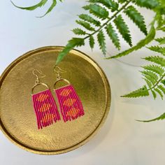 Meg Modern Stacked Diamond Seed Bead Earrings | Pink & Orange - Gray Bird Label The Meg, Johnson City Tn, Diamond Stacks, Orange Hues, Johnson City, East Tennessee, Earrings Pink, Glass Color, Seed Bead Earrings