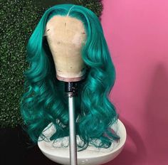 Peruvian Hair Jade Green Color Natural Wave Lace Front Wig – Prosp Hair Shop Lacefront Wigs, Natural Waves Hair, Jade Green Color, Wave Lace Front Wig, Grey Blonde, Color Jade, Green Wig, Creative Hair, Human Virgin Hair