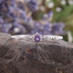 Small & delicate 925 sterling silver art deco amethyst womens engagement ring, Unique antique style amethyst promise ring gift for her WE OFFER UNLIMITED PERIOD INSTALLMENTS PLAN This is a beautiful, stunning, feminine ring that works well for all occasions, styles, and ages. You will love it! Ring information: Main stone: Amethyst Approximate size: 2.5mm Accent stones: Cubic zirconia Approximate size: 1.25mm (4 stones) Metal type: Silver Metal stamp: 925 Sterling SIlver Installment Payments Engagement Ring Unique, Promise Ring Gift, Fancy Gifts, Amethyst Gem, Purple Band, Unique Antiques, Silver Art, Cz Ring, Ring Unique