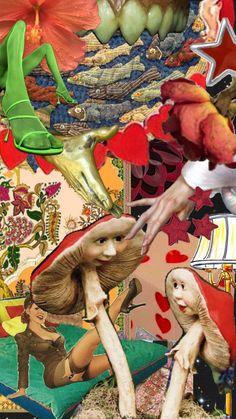 a collage of images with hands reaching for something