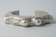 Crescent Bracelet (Terrestrial Surfaced, White Pearl, 15mm, AS+MA+WPRL) Multiple Bracelets, Silver Pearls, White Pearl