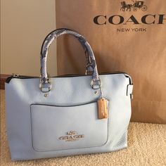 Brand New Never Used With Tags Coach Purse! Comes With Longer Strap Designer Blue Handheld Satchel, Blue Handheld Satchel For Errands, Blue Luxury Bag For On-the-go, Luxury Blue Satchel Briefcase, Coach Top Handle Satchel For On-the-go, Coach Satchel With Detachable Handle For Errands, Blue Satchel Briefcase, Designer Blue Satchel Tote, Designer Blue Tote Satchel