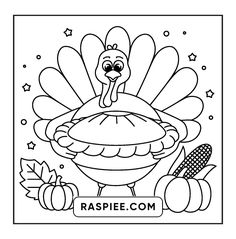 a black and white thanksgiving coloring page with an image of a turkey on it's head