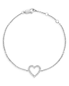 Bloomingdale's Diamond Heart Bracelet in 14K White Gold, 0.25 ct. t.w. - 100% Exclusive Diamond Heart Bracelet With Brilliant Cut, Diamond Heart Cut Brilliant Bracelet, Diamond Heart Cut Bracelet With Brilliant Cut, Diamond Heart Bracelet With Diamond Accents, Diamond Heart Bracelet With Accents, Heart Shaped Diamond Bracelet With Accents, Fine Jewelry Heart Cut Diamond Bracelet, Heart Cut Diamond Bracelet In Fine Jewelry Style, Luxury White Gold Heart Bracelet With Diamonds