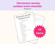 the permanent jewelry event checklist is shown in pink and white, with an image of a