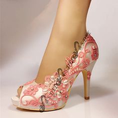 Heel size: 10cm/4 inches (include platform) Model Shoes are size 36, larger sizes may have different appearance SIZE COVERSION （Only for reference） US 5-5.5UK 3-3.5EURO 35 Length(mm) 228.8 US 5.5-6UK 3.5-4EURO36 Length(mm) 235.4 US 6.5-7UK 4.5-5EURO 37Length(mm)242 US 7.5-8UK 5.5-6EURO 38Length(mm)248.6 US 8.5UK6.5EURO39 Length(mm)255.2 US 9UK 7EURO 40Length(mm)261.8 US 9.5-10UK 7.5-8EURO 41 Length(mm)268.4 US 10.5-11UK 8.5-9EURO 42Length(mm)275 Shoes sizes are made in European standard, size co Fitted Open Toe Wedding Shoes With Rhinestones, Pink Open Toe Heels For Wedding, Pink Embellished Heels For Wedding, White Open Toe Wedding Shoes For Reception, Embellished Fitted Wedding Shoes With Closed Toe, Fitted Open Toe Wedding Shoes For Ceremony, Pink Embellished Wedding Shoes For Formal Occasions, Pink Closed Toe Wedding Shoes, Open Toe Wedding Shoes With Rhinestones For Reception