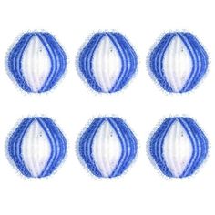 six blue and white striped circles on a white background