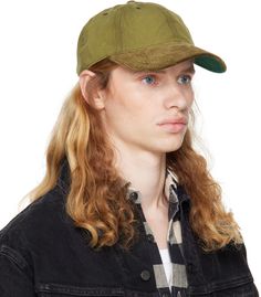 Waxed cotton canvas and corduroy cap in khaki. · Embroidered eyelets at crown · Logo embroidered at face · Curved brim · Leather pin-buckle fastening · Quilted browband · Unlined Supplier color: Explorer olive Corduroy Cap, Crown Logo, Oil Cloth, Interesting Faces, Waxed Cotton, Ball Cap, Logo Embroidered, Dream Closet, Cotton Canvas