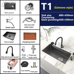 various types of kitchen sinks and faucets are shown in this advertment