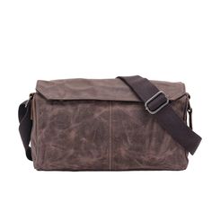 Waxed Canvas Messenger Bag Vintage Casual Large Capacity Brown Shoulder Bag For Outdoor, Brown Coated Canvas Saddle Bag For Everyday Use, Brown Satchel Saddle Bag For Outdoor, Brown Saddle Bag Satchel For Outdoor, Outdoor Leather Shoulder Bag With Waxed Finish, Canvas Shoulder Bag Satchel For Outdoor Activities, Brown Saddle Bag With Adjustable Strap For Outdoor, Brown Rectangular Satchel For Outdoor, Outdoor Coated Canvas Shoulder Bag