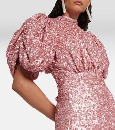 Puff Sleeve Gown, Sequin Short Dress, Puff Sleeve Maxi Dress, Sequined Gown, Glamorous Dress, Ruffled Gown, Pink Sequin Dress, Rotate Birger Christensen, Ruffle Gown