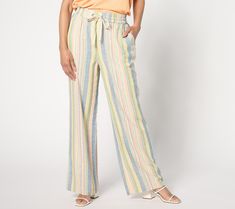 Simple (and slimming!) stripes give these linen blend pants a classic look and feel, while the wide leg silhouette provide a flattering fit. From Denim & Co.® Fashions. Striped Pant, Striped Wide Leg Pants, Linen Blend Pants, Wide Leg Pant, Striped Linen, Striped Pants, Classic Looks, Linen Blend, Wide Leg Pants