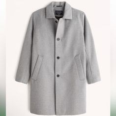 Classic Mac Coat In A Wool-Blend Fabric, Featuring A Button-Up Front, Fold-Down Collar, Interior Chest Pocket, Side Pockets And Luxe Interior Lining. Lining: 55% Polyester, 45% Viscose / Shell: 50% Polyester, 40% Wool, 5% Acrylic, 3% Cotton, 1% Viscose, 1% Nylon Gray Workwear Outerwear With Button Cuffs, Gray Outerwear With Button Cuffs For Work, Classic Gray Outerwear With Button Cuffs, Timeless Long Sleeve Outerwear With Buttons, Classic Wool Coat For Business In Spring, Classic Button-up Outerwear For Office, Timeless Winter Outerwear With Buttons, Classic Wool Button-up Outerwear, Classic Gray Outerwear For Work