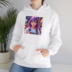 Cute Akari Anime Character Theme Hooded Sweatshirt, Vintage Anime Hoodie, Y2k Streetwear Sweatshirt, Anime Clothing Hooded Sweatshirt. This unisex heavy blend hooded sweatshirt is relaxation itself. Made with a thick blend of cotton and polyester, it feels plush, soft and warm, a perfect choice for any cold day. In the front, the spacious kangaroo pocket adds daily practicality while the hood's drawstring is the same color as the base sweater for extra style points. .: Made with a medium-heavy fabric (8.0 oz/yd² (271 g/m that consists of 50% cotton and 50% polyester for that cozy feel and warmth you need in a hoodie. .: The classic fit along with the pouch pocket and the tear-away label make for a highly comfortable, scratch-free wearing experience.  .: The color-matched drawcord and the d White Kawaii Hoodie For Streetwear, Anime Print Hooded Top For Cosplay, Kawaii Anime Print Cotton Hoodie, White Anime Print Hoodie With Long Sleeves, Kawaii Anime Print Hooded Sweatshirt, White Long Sleeve Hoodie With Anime Print, White Harajuku Hoodie With Cartoon Print, White Hooded Top With Anime Print, Kawaii Anime Print Sweatshirt For Streetwear