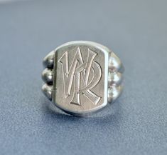 "Art Deco era 1930s hand engraved WR initials 835 silver signet ring. Size: US 8 3/4, UK R Ring's head measures: 2.2 cm x 2 cm (0.9\" x 0.8\") Hallmarked: 835 for European silver Weight 8 grams Very good vintage condition Will be delivered by tracked mail. Thank you for looking. Please see my other items." Silver Signet Ring, Art Deco Era, Silver Man, Hand Engraving, Signet Ring, Beautiful Jewelry, Initials, Jewelry Rings, Etsy Accessories