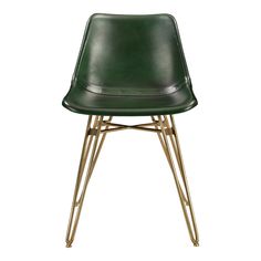 a green chair with gold legs on a white background