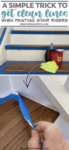 someone is painting stairs with blue paint and the words how to do it on them