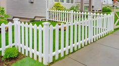 a white picket fence in front of a house