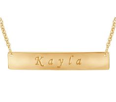 14K Gold-Plated Sterling Personalized EngravedName Necklace Classic Gold Nameplate Bar Necklace, Gold Engraved Name Necklace Rectangular, Gold Engraved Rectangular Name Necklace, Gold Bar Necklace With Nameplate For Everyday, Gold Engraved Nameplate Bar Necklace, Everyday Engraved Nameplate Bar Necklace, Classic Gold Bar Necklace Engraved, Classic Gold Engraved Bar Necklace, Personalized Engraved Nameplate Necklace