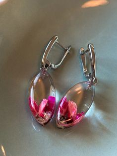 Flower Earrings With Pink Genista Blossoms With Rhodium Plated Copper Ear Hooks - Etsy Real Flower Earrings, Resin Jewellery, Thousand Oaks, Ear Hook, Real Flowers, Resin Jewelry, Flower Earrings, Rhodium Plated, Dangle Drop Earrings