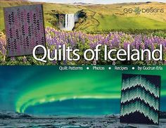 the cover of quilts of iceland, featuring an image of purple and green flowers