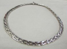 "Sterling silver link necklace from Mexico. 17 1/4\" long X 1/4\" wide. Stamped 925 TV-15. There are 39 links plus the clasp. Beautiful and in good condition. NK-4" Formal Silver Rectangular Chain Necklace, Formal Rectangular Silver Chain Necklace, Silver Necklaces With Rectangular Links For Formal Occasions, Silver Necklace With Rectangular Links For Formal Occasions, Formal Silver Necklace With Rectangular Links, Silver Link Necklace, Blue Topaz Necklace, Topaz Necklace, Black Onyx Ring