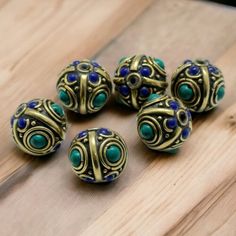 Tibetan Nepal Jewelry Artisan Handmade Brass Turquoise Lapis 6 Masala beads | eBay Nepal Jewelry, Handmade Brass, Handmade Fashion, Handmade Artisan, Nepal, Gems, Diamonds, Turquoise, Brass