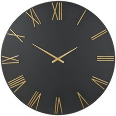 a black and gold clock with roman numerals