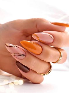 نباتات منزلية, Gold Nail, Her Nails, Thanksgiving Nails, Orange Nails, Classy Nails