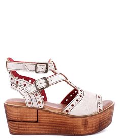 Leather Lined Wedge Sandals, Leather T-strap Platform Heels, Leather T-strap Platform Sandals, Summer Wedge Sandals With Tang Buckle, Summer Wedge Sandals With Leather Lining, Wedges Outfit, Beautiful Sandals, Bed Stu, Platform Wedge Sandals