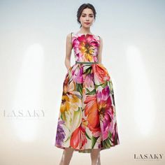 Lasaky - Stylish Sleeveless Printed Dress with Flared Hem and Cinched Waist Utility Skirt, Princess Sleeves, Work Skirts, Midi Length Skirts, Midi Dress Casual, Sleeveless Shift Dress, Floral Print Shorts, Casual Skirt, Printed Dress