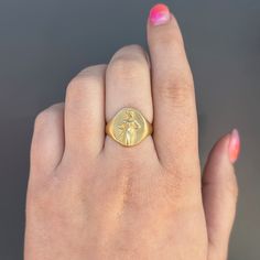 This solid rich yellow gold ring features a large hand carved "Dancing Lady." The woman symbolizes a "servant's heart," a passion of servitude, embodying the essence of ultimately spreading happiness and love through acts of service. 18K yellow gold Size: 6 Not your ring size? Please add a ring sizing to your cart if you need a different size & add your ring size to the cart notes. Each piece is handcrafted. Certain items may feature unique and natural imperfections we affectionately call beauty marks, adding to their individual allure without compromising durability or value. Hocerat's jewelry represents wearable artistry, with each piece being truly one-of-a-kind. Acts Of Service, Beauty Marks, Rebecca Overmann, Melissa Joy Manning, Yellow Gold Ring, Mens Wedding Rings, Artistic Jewelry, Ring Collections, White Rose Gold