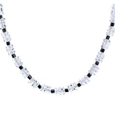 elegant, opulent and exclusive, the Audrey beaded Herkimer & Black diamond necklace, named after the famed actress is a must have for any self respecting fashionista dress up or dress down, choler length or longer, this Million Dollar looking piece is sure to turn heads Herkimer diamonds are quartz crystals with the typical hexagonal quartz form doubly terminated instead of terminated on their one end Black Diamonds... yes absolutely, black diamonds are real! They are similar to white diamonds t Elegant Single Strand Crystal Necklace For Formal Occasions, Elegant Formal Single Strand Crystal Necklace, Elegant Crystal Necklaces With Faceted Beads, Elegant Crystal Beaded Necklace With Polished Beads, Elegant Crystal Beaded Necklaces With Polished Beads, Elegant Crystal Necklaces With Black Beads, Elegant Round Crystal Bead Necklaces, Elegant Crystal Necklace With Polished Beads, Elegant Black Single Strand Crystal Necklace