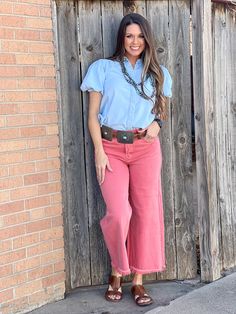 Lightwash denim shirt with a cute twist - puff sleeves and a “hidden” button down detail Pair this blouse with your favorite colored denim or with darker jeans/shorts for a fun look! Can easily be styled more western by adding a Concho belt and turquoise jewelry True to size fit Lacee is wearing the size small, wears smalls in tops/tees Casual Fall Blouse For Rodeo, Casual Rodeo Fall Blouse, Medium Wash Trendy Denim Top With Puff Sleeves, Spring Western Button-up Blouse, Spring Western Style Button-up Blouse, Western Style Button-up Blouse For Spring, Casual Medium Wash Puff Sleeve Denim Top, Trendy Medium Wash Blouse For Fall, Denim Blue Tops For Spring Rodeo