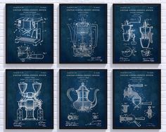 four blueprints of an old fashioned machine