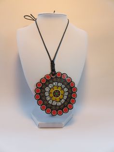 This is completely handmade necklace from polymer clay.  35 cm length Bohemian Handmade Circle Necklace, Handmade Red Flower Necklace Adjustable, Adjustable Multicolor Hand Painted Necklace, Handmade Adjustable Red Flower Necklace, Handmade Red Flower Necklace With Adjustable Fit, Handmade Circular Black Necklaces, Handmade Black Circle Necklace, Handmade Circular Black Necklace, Handmade Black Circle Necklaces