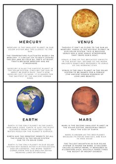 four different planets with the names of them