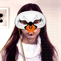 White Swan Mask Printable Easter Ugly Duckling Bird White | Etsy White Novelty Halloween Masks, Novelty White Halloween Masks, Novelty White Masks For Halloween, Halloween Novelty White Masks, Themed White Halloween Masks, Themed White Masks And Prosthetics For Masquerade, Fun White Masquerade Masks, White Eye Mask Masquerade Mask As Gift, White Halloween Eye Mask