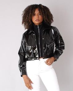 For Her NYC 81757 – Diva's Den Fashion Nyc Spring, Cropped Jacket, Top Fabric, Affordable Fashion, White Jeans, Black Red, 1 Piece, Bomber Jacket, Coats Jackets