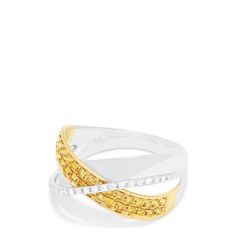 Effy Canare 14K Two-Tone Gold Yellow and White Diamond Ring, 0.44 TCW 14k Gold Yellow Rings With Diamond Accents, Yellow 14k Gold Rings With Diamond Accents, Yellow Multi-stone 14k Gold Rings, White Diamond Ring, White Stone, Gold Yellow, White Diamond, Round Diamonds, Gold Metal