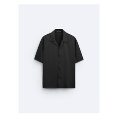 Relaxed fit shirt made of satin effect fabric. Spread collar and short sleeves. Front button closure. Cheap Black Semi-formal Shirt, Affordable Black Semi-formal Shirt, Solid Satin Top With Button Closure, Satin Top With Button Closure, Casual Solid Short Sleeve Shirt With Button Closure, Solid Color Short Sleeve Shirt With Button Closure, Casual Solid Color Short Sleeve Shirt With Buttons, Solid Short Sleeve Shirt With Button Closure, Black Relaxed Fit Shirt With Collared Neckline