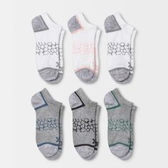 Women's Lightweight Pebble Patterned 6pk No Show Athletic Socks - All in Motion - White/Heather Gray 4-10, Women's, Size: Small, White/Grey Grey Breathable Comfortable Socks For Gym, Breathable Comfortable Gym Socks, Breathable Casual Sports Socks, Comfortable Sporty Socks For Sports, Non-slip Comfortable Socks For Gym, Breathable Comfortable Sports Socks, Comfortable Non-slip Socks For Gym, Breathable Casual Socks For Gym, Comfortable Sweat-resistant Sports Socks