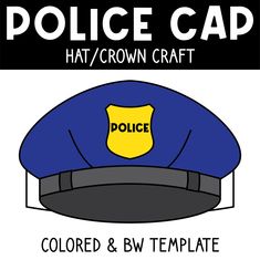 What's Inside: Police Cap Hat Craft ( colored and bw template) 2 versions (blank Cap | text "POLICE" with Cap) ⭐ Detail: File PDF Size 8.5x11 inch 9 Pages Police Hat Craft, Police Hat, Crown Crafts, Paper Crown, Paper Crowns, Community Helpers, Labor Day, Etsy Crafts, Hat Crafts