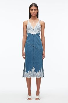 Madewell Fall, Slip Dress With Lace, 90s Trends, Midi Denim, Lace Trims, Side Splits, Dress With Lace, Women Trends, Phillip Lim